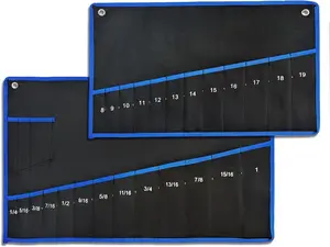 2-Pieces Tool Bag Durable Oxford Canvas Wrench Set Roll Pouches, Multi-Purpose Roll Up Tool Bag with Strap 12pockets metric+13pockets SAE (Not Including Tools)