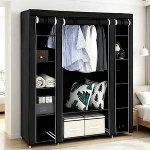 Black 69 Inch Non-Woven Fabric Portable Wardrobe, Sturdy Durable Clothes Storage Organizer Easy Assembly for Home Bedroom