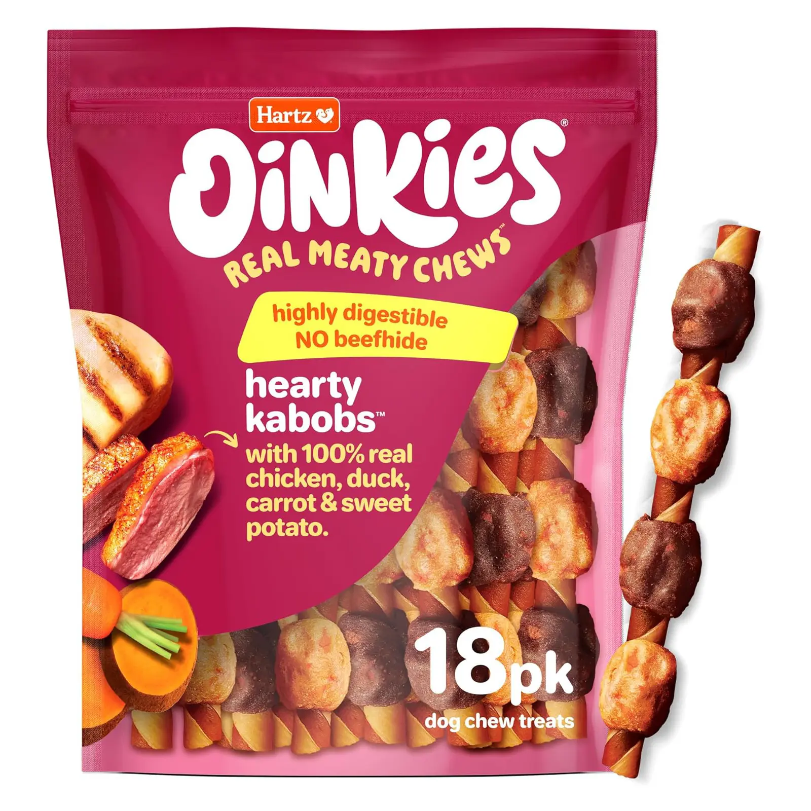 Oinkies Hearty Kabobs Rawhide‑Free Dog Treats, 18 Count