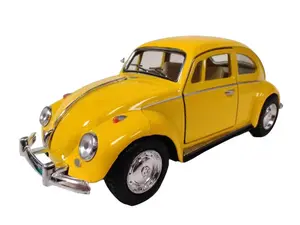 KINSMART 1967 Volkswagen Classical Beetle 1:32 Scale Die-Cast Model Car with Pull-Back Action & Openable Doors Yellow Collectible Toy