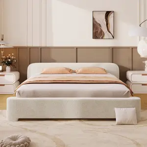 SZLIZCCC Cozy White Bounce Upholstered Bed Frame Queen/Full/KING Size  Modern Minimalist Bedroom Furniture Durable Birch Wood + Engineered Wood Frame| 8-inch Mattress Ready (No Box Spring Needed)  Easy Assembly & Cleaning