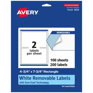Avery Matte White Removable Rectangle Labels with Sure Feed Technology, Print-to-the-Edge, 4.75" x 7.75"
