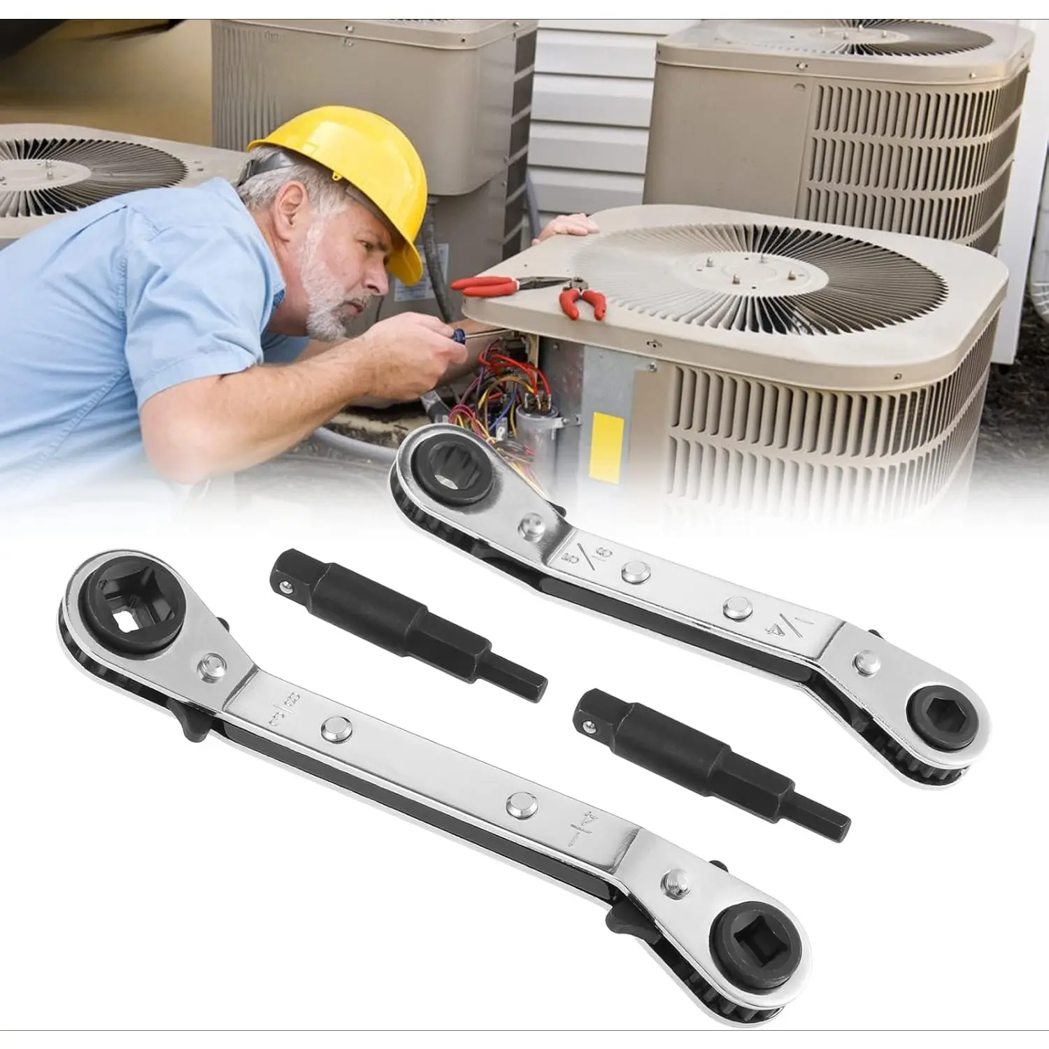 2Pack Hvac Service Wrench Tools Air Conditioner Valve Ratchet Wrench 3/16” to 3/8” 5/16'' x 1/4'' with 2 Hexagon Bit Adapter Kit for Air Refrigeration Tools and Equipment Repair Tools Clearance - Tools & Hardware.