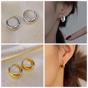Oufer Stainless Steel Simple Chunky Hoop Earring 2PCS - Elegant Round Shape 316L Stainless Steel Hook Earrings for Daily Wear