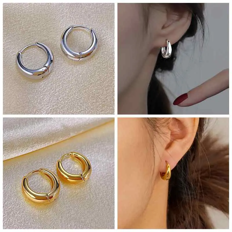 Oufer 2PCS Chunky Hoop Earrings - 316L Stainless Steel Jewelry, Simple Elegant Round Shape, Stainless Steel Hook for Daily Wear Oufer 2PCS Chunky Hoop Earrings - 316L Stainless Steel Jewelry, Simple Elegant Round Shape, Stainless Steel Hook for Daily Wear