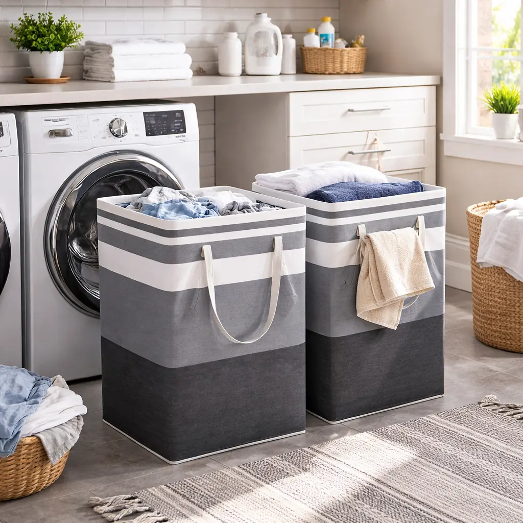 2 Pack 75L Large Laundry Hamper,Freestanding Waterproof Collapsible Laundry Basket with Reinforced Handles, Tall Dirty Clothes Hamper for Bedroom Bathroom Laundry Room, Towels Toys Clothes Storage,Space Saving Apartment Essentials,Family Laundry Organizer