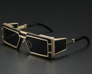 Vintage Fashion Square Sunglasses for Men Women, Luxury Punk Futuristic Eyewear, Unisex Square Frame Shades with Black Chrome Metal Frame, Cut Out Accents And Mirrored Lenses, UV400 Protection for Street Style, Summer Daily And Outdoor Wear