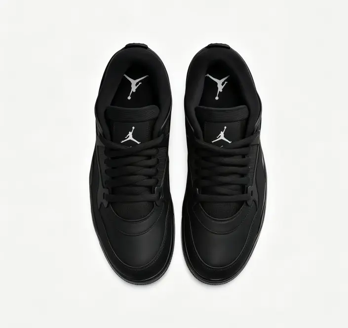 Air Jordan 4 RM "Black Cat" Triple Black Low Sneakers, Unisex Max Air Cushion Casual Basketball Shoes Daily Fashion Footwear