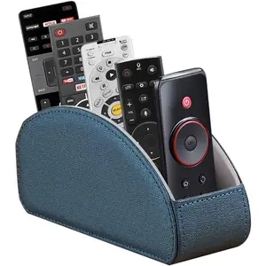 Leather Remote Control Holder,TV Remote  with 5 Compartments,Desktop Organizer,for Store TV,DVD,Blu-Ray,Media Player,Heater Controllers(Blue)