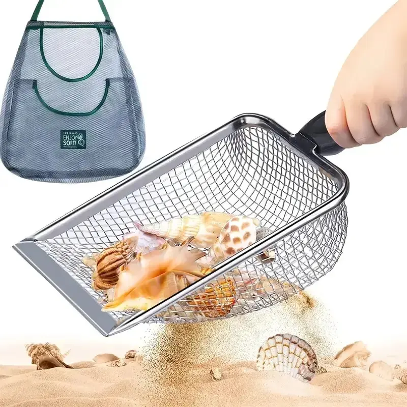 Beach Mesh Shovel with Mesh Beach Bag, Shell Collecting Tool, Sand Scooper, Shark Tooth Sifter, Beach Toy Storage, Sand Filtering, Beach Exploration, Beach Activities