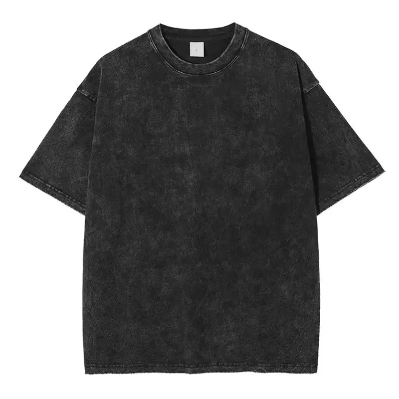 2026 Cross-Border Hit: Men's Vintage-Wash Short-Sleeve T-Shirt – Loose, Casual, Solid-Color Crew Neck; Ideal for Streetwear Styles and Everyday Wear