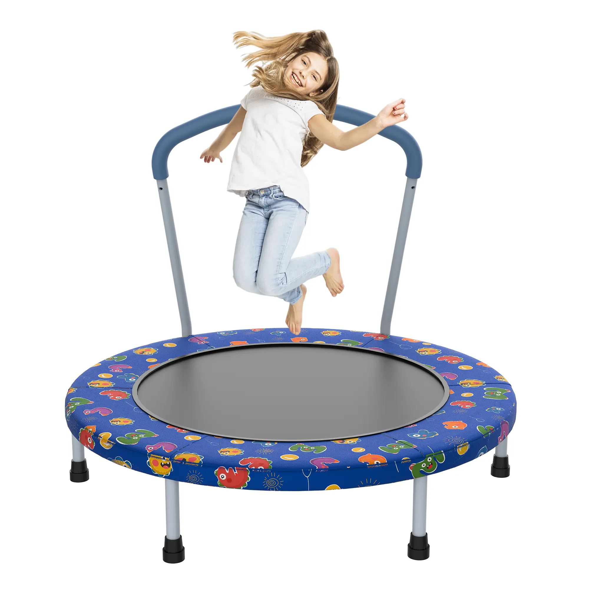 36 Inch adjustable bar Kids Mini Trampoline with Safety Handle, Toddler Trampoline with Padded Anti-Pinch Edge, Indoor Outdoor Small Rebounder Trampoline for Kids Ages 1-6, Stable Anti-Slip Legs for Playroom Bedroom Backyard trampolin paraniños gift