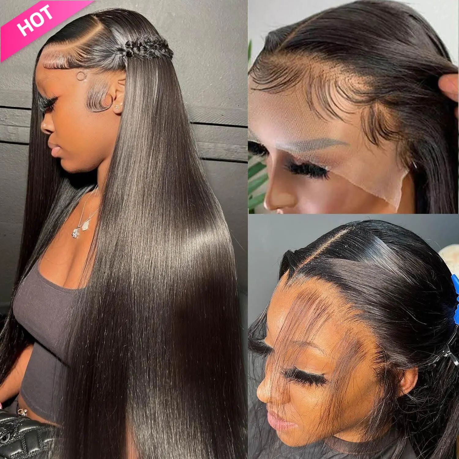 【Hot Sale】]Lemoda 250% Density 13x6 Full Frontal Lace Wigs Human Hair HD Transparent Lace Wigs Human Hair 13x6 Full Wig Brazilian 12A Straight Wig Human Hair for Black Women 13x6 Frontal Wig Human Hair summerwins
