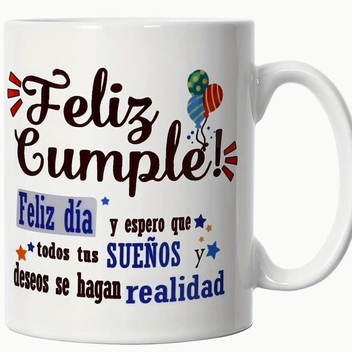 Feliz Cumpleaños Ceramic Coffee Mug, Hand Wash Only, Reusable Insulated Multipurpose Mug with Birthday Wishes Message, for Mom, Dad, Teacher