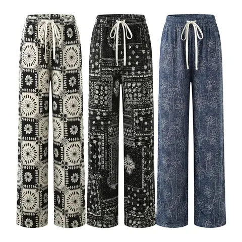 Women's 9 Pack Wide Leg Modal Pajama Pants, Loose Fit for Family Wear, Lightweight Soft & Stretch Breathable Fabric, Drawstring Elastic Waistband, No Pockets, Plus Size, Everyday Casual Home Loungewear & Daily Sleep Bottoms