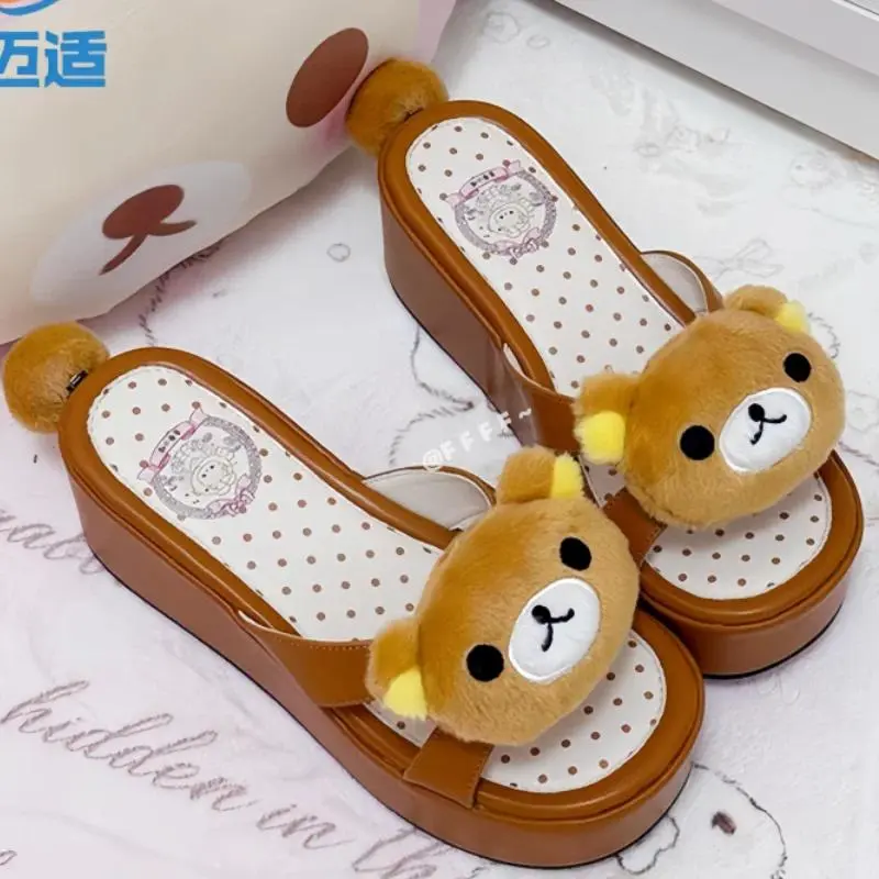 Rilakkuma Anime Thick-Soled Slippers - Cute Pink Bear Cartoon Fashion Footwear for Sisters, Lucky Bear Themed Toys & Hobbies Specialty DIY Supply