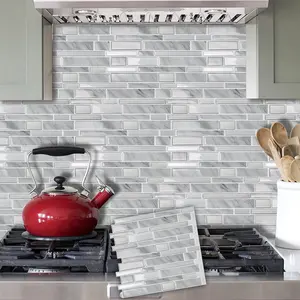 3D Marble Pattern Wall Sticker, 10pcs Self-adhesive Oil-proof Waterproof Wallpaper, Peel and Stick Wallpaper Designs, Decorative Wall Sticker for Kitchen & Bathroom