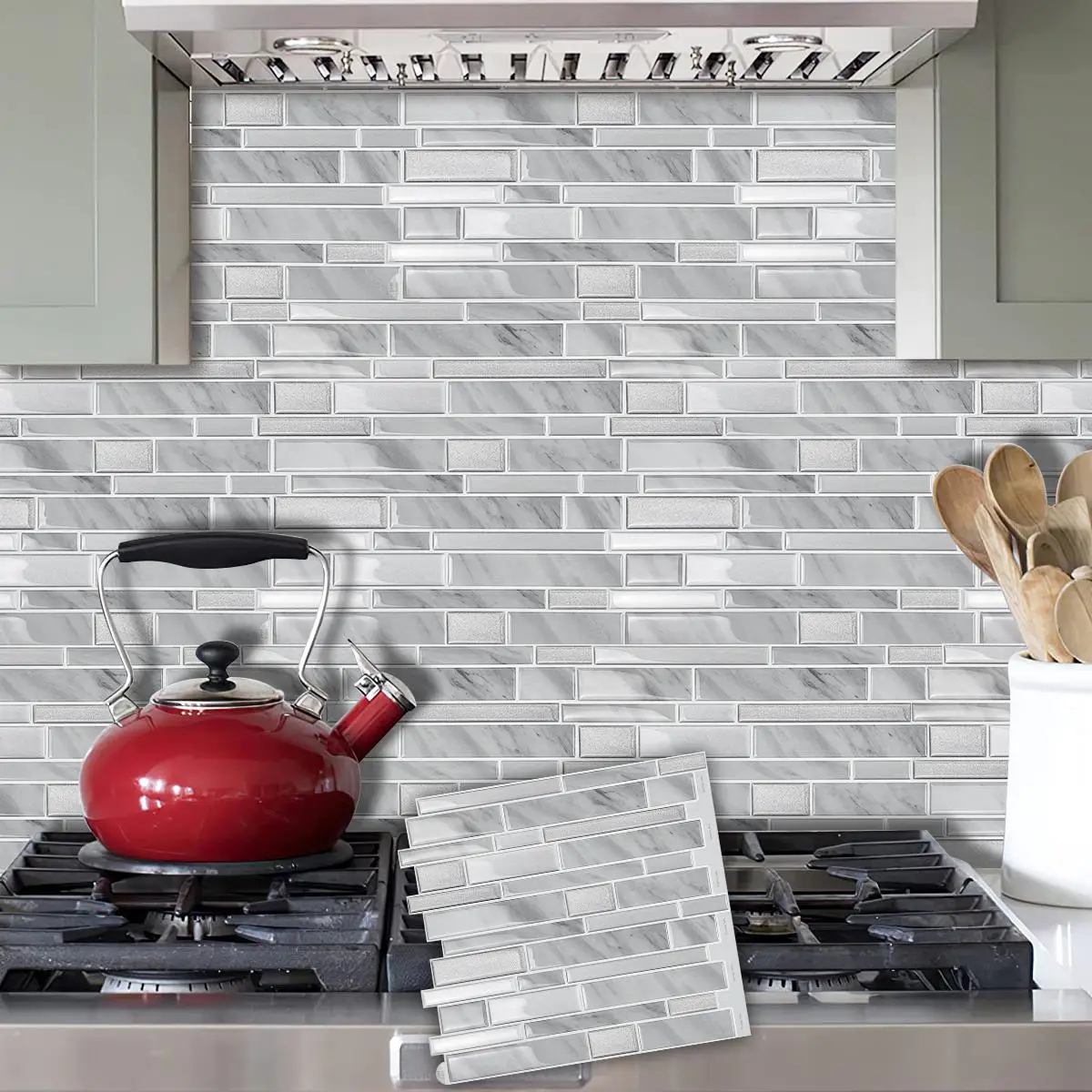 3D Marble Pattern Wall Sticker, 10pcs Self-adhesive Oil-proof Waterproof Wallpaper, Decorative Wall Sticker for Kitchen & Bathroom