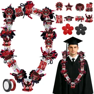 Candy Leis for Graduation 2026 - Candy Lei Making Kit Clear Poly Tubing, 6 Tubing Clear, 2 Rolls Ribbon Black Red, 48 Paper Cards 192 Flowers, DIY Grad Gift Supplies College High School