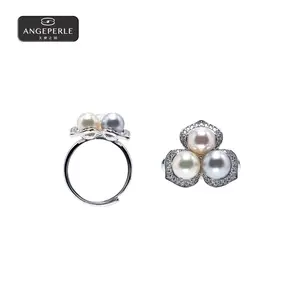 ANGEPERLE S925 Silver Akoya Sea Pearl "Madama" Ring 6-7mm ZZN148