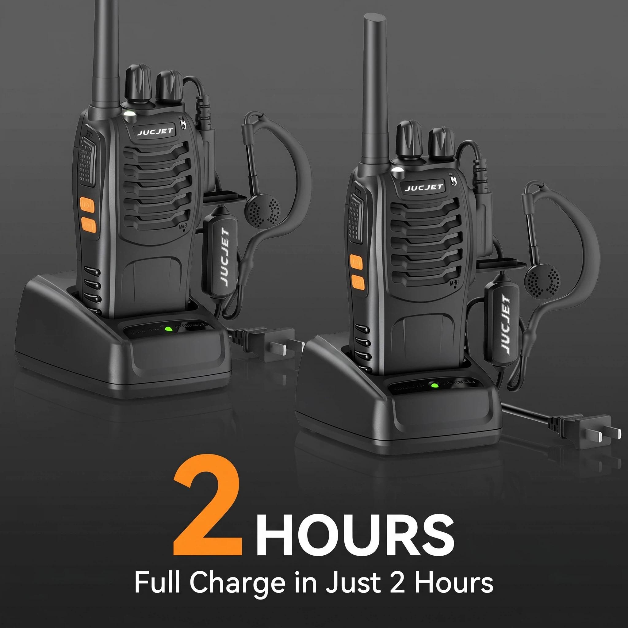 JUCJET 888S walkie talkie Rechargeable UHF Handheld Two-way Wireless Communication with Flashlight, Lithium Battery Charger and Headset, Suitable for Adults and Children (2pack)