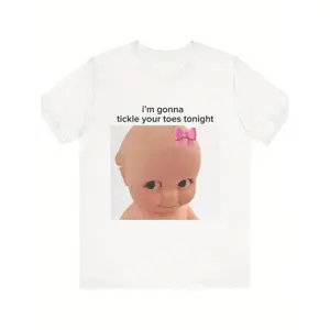 Men's & Women's Soft Cotton T-Shirt with Funny "I'm Gonna Tickle Your Toes Tonight" Doll Print