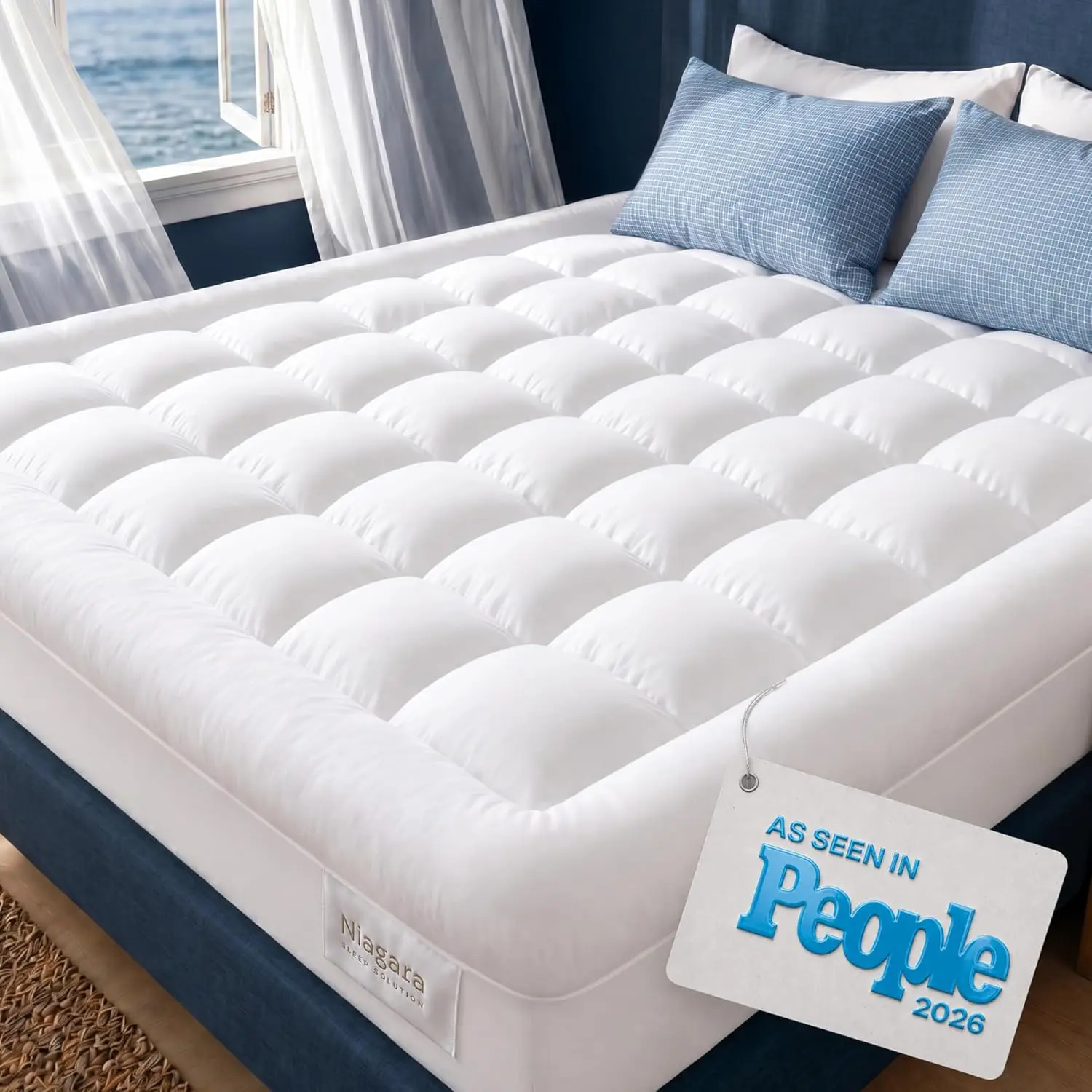 Niagara Cloud-Like 100% Cotton Soft Mattress Pad - Pillow Top Construction Pads/Toppers/Protector, Cooling for Hot Sleepers, OEKO-TEX Standard 100, Machine Washable White Mattress Topper