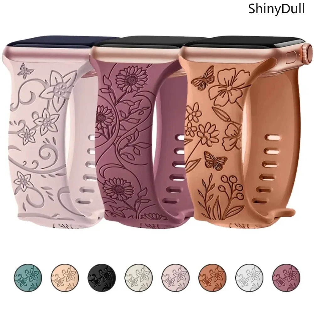 Engraved Floral Watch Band – Fashion Bracelet Strap for Apple Watch, Fits 38-49Mm, Accessories
