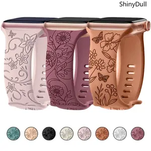 Engraved Floral Watch Band – Fashion Bracelet Strap for Apple Watch, Fits 38–49mm