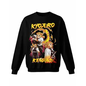 Kyojuro Rengoku Demon Slayer Flame Hashira Anime Lover Crewneck Sweatshirt  Crew Neck Hoodless Sweat Shirt for Women Men Loose Fit Comfy Casual Funny Unisex Graphic Pullover  Long Sleeve Pull Over Fashion Top,Cotton Blend ZTK00072