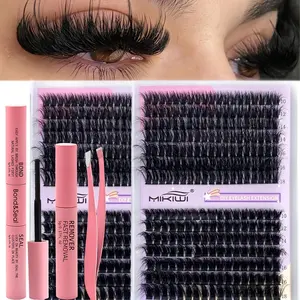 Mikiwi Volume 80D+100D Cluster Lash Extensions - D Curl 9-18mm Wispy Soft Stem Segmented False Eyelashes Individual Cluster Lashes With Waterproof Lash Bond And Seal Glue, Lashes Remover And Professional Eyelash Tweezers Set