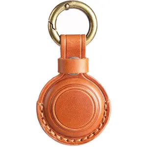Genuine Leather Airtag Holder Suitable for Apple Airtag Keychain Leather, Small Air Tag Holder with Key Rings, Protective Airtag Case Cover Accessories - Brown V1.0