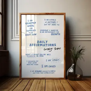 Itsel Daily Affirmations Art Print, Positive Affirmation Hand Drawn Wall Art, Dorm Room, Aesthetic Daily Affirmation, Lucky You, Funky Bedroom Art