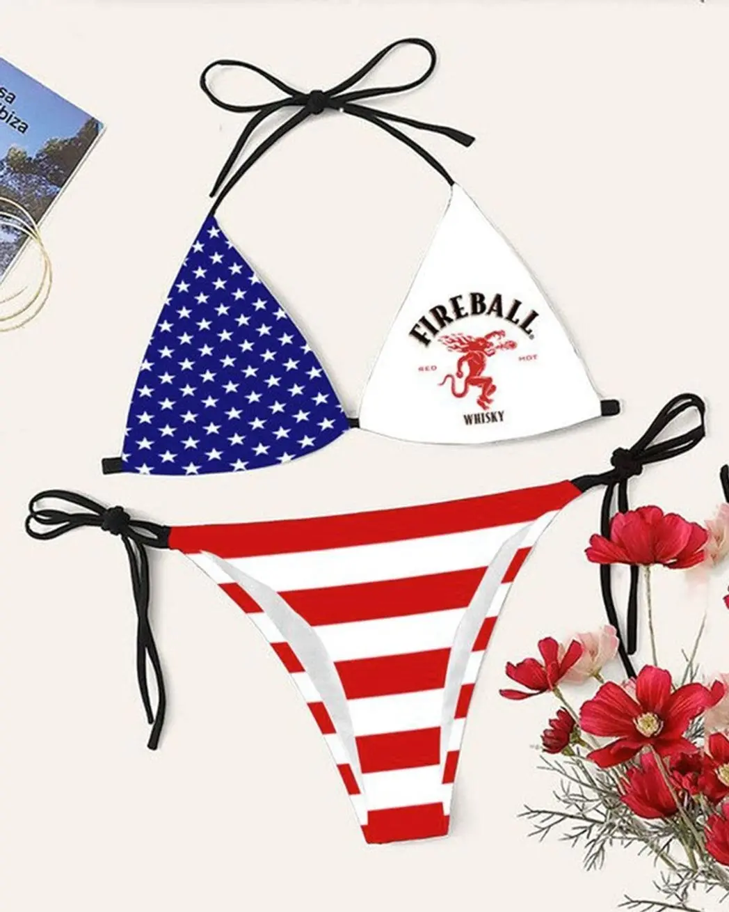 Fireball Whiskey U.S. Flag Classic Drinking Triangle Bikini Set