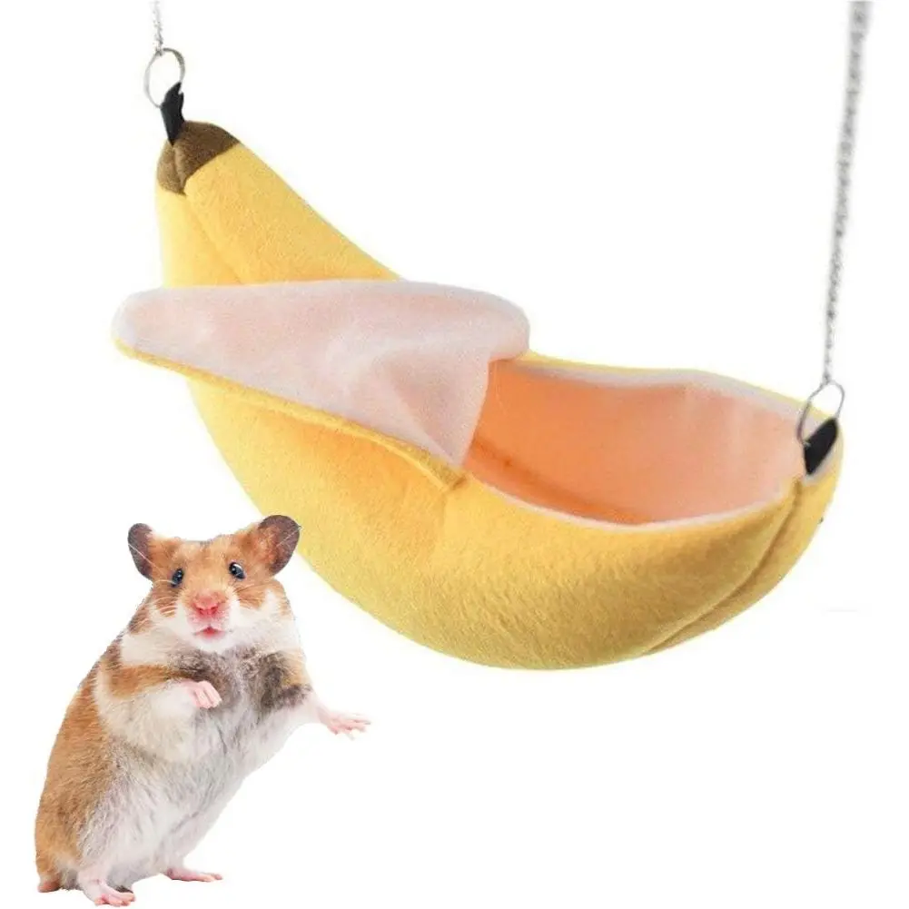 Super Soft and Warm Banana-Themed Sponge-Cotton Small Animal Bed House & Hammock, Pet Cage Accessory for Sugar Gliders, Squirrels, Birds