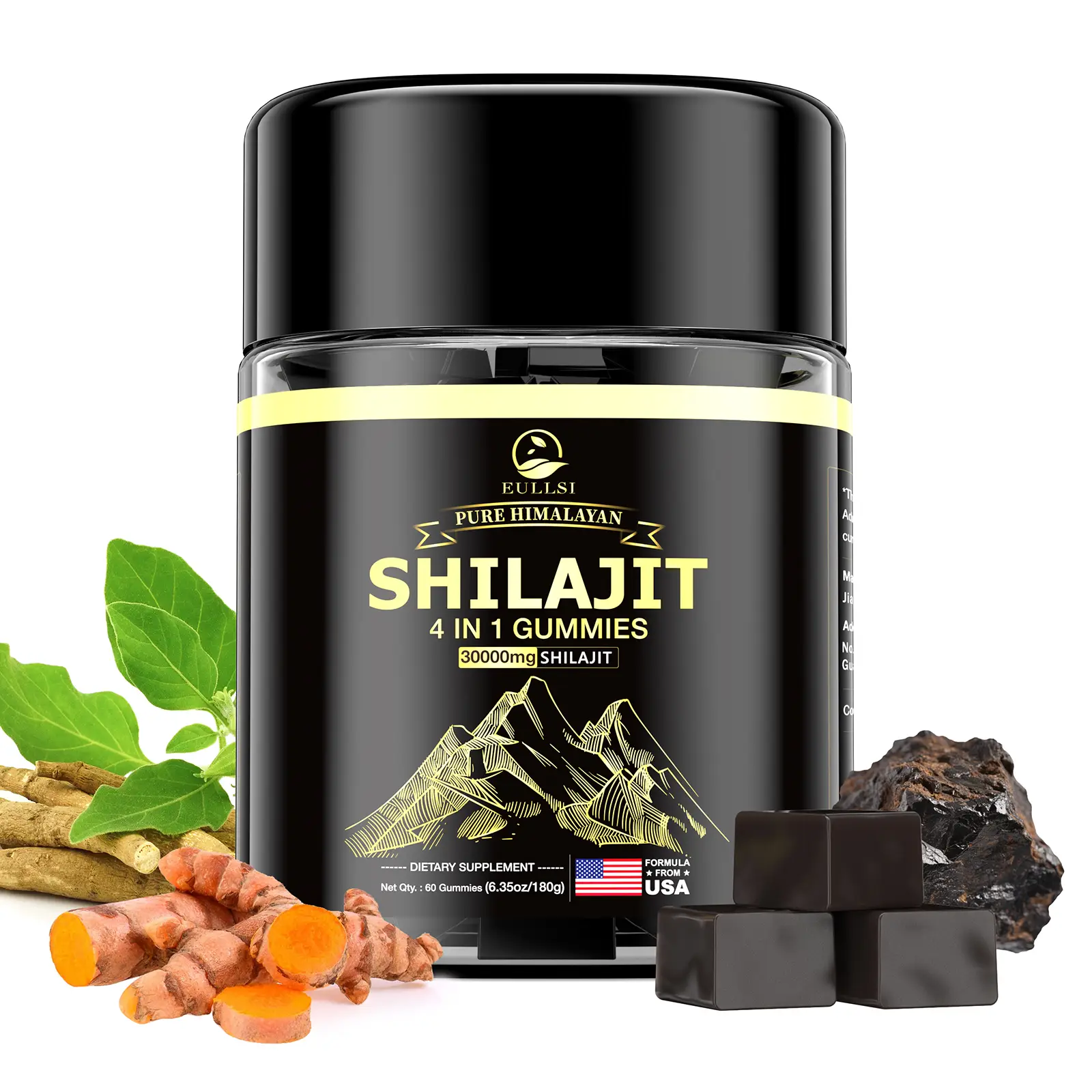 Eullsi Pure Himalayan Shilajit for Men & Women, Organic Ashwagandha Gummies, 85+ Trace Minerals & 75% Fulvic Acid for Energy, Stamina & Immune Support