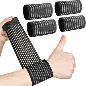 Sumind 4 Pack Adjustable Wrist Compression Brace Wraps, Elastic Wrist Support Straps for Carpal Tunnel Pain Relief, Tennis, Weightlifting, Working Out & Fitness, Black for Men Women