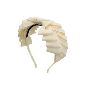 Pleated Ribbon Grosgrain Headband - Cream