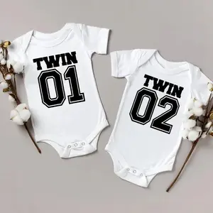 Twin 01 02 Print Twins Matching Baby Bodysuit Boys Girls Gift for Twins Twin Boys Jumpsuit Wear Unisex Newborn Baby Shower Gifts Envelope Neckline Size Chart Soft