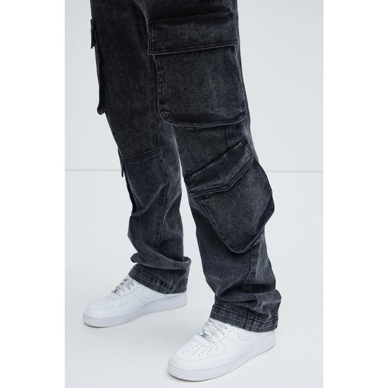 Black Jack Mike Straight Cargo Jeans - Black Wash