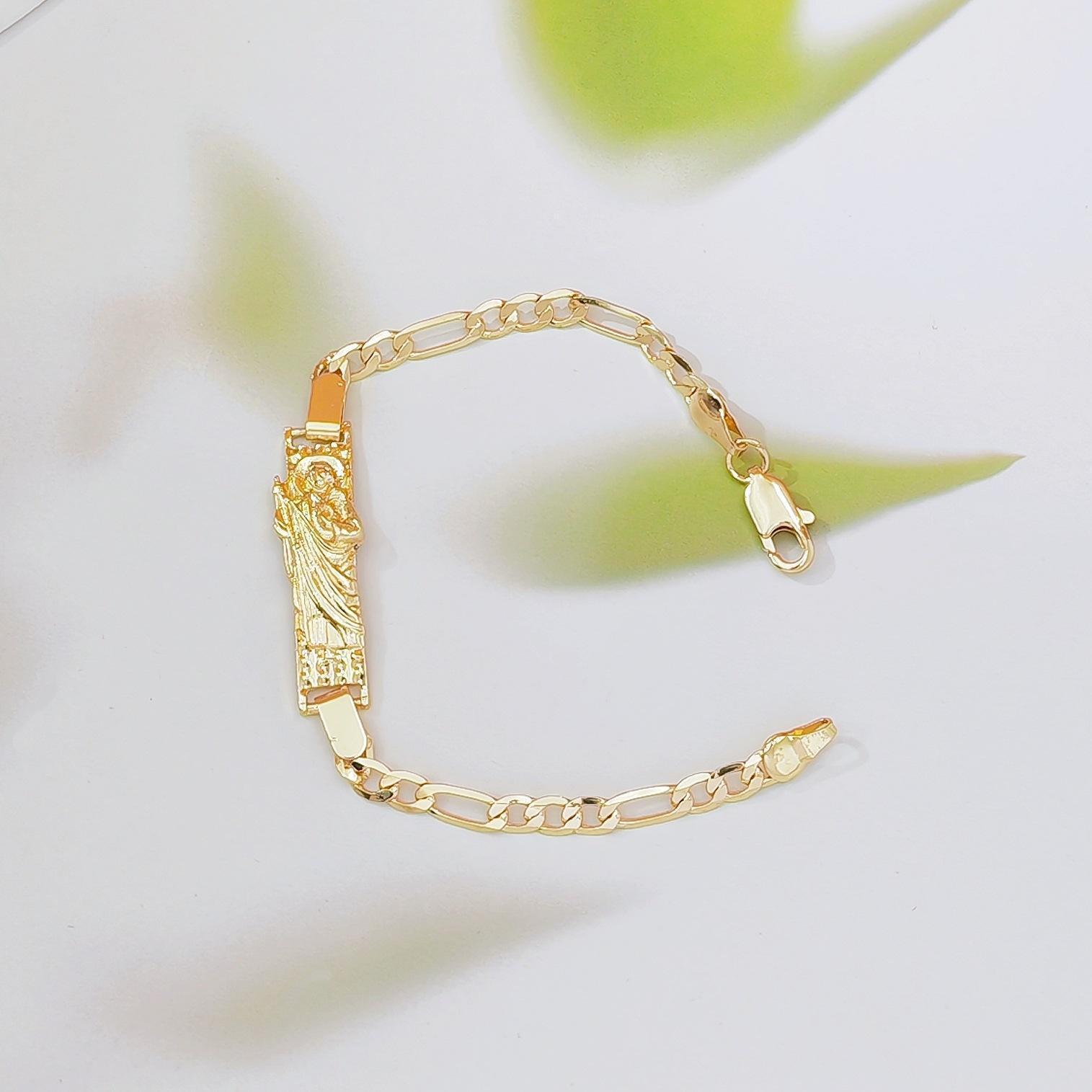 14K Gold Plated 2-Tone St. Jude San Judas Tadeo Esclava Bracelet, Waterproof Stainless Steel Non-Tarnish Vintage Catholic Protection Medal Faith Gift for Dad