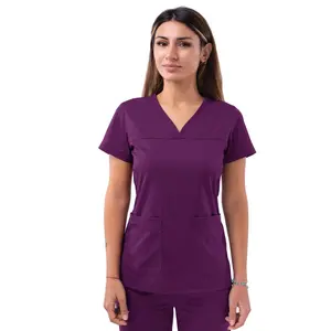 Sweetheart V-neck Scrub Top by Adar XXS-3XL / Eggplant