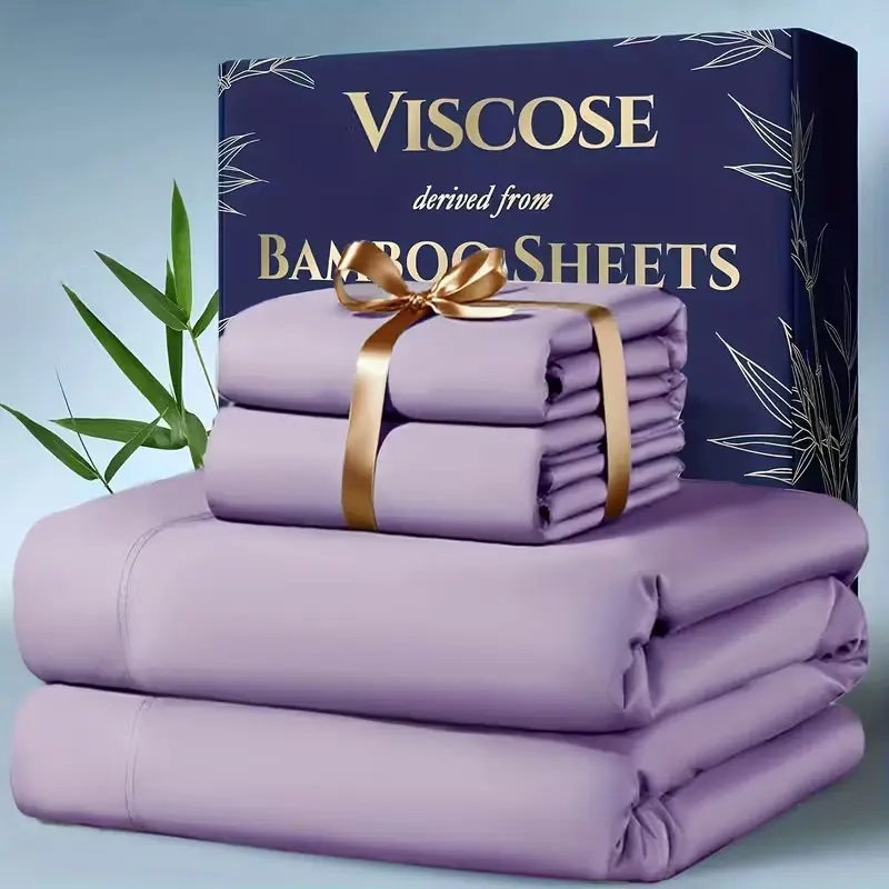 3/4-Piece Bamboo Viscose Cooling Bedding Set - Extra Deep Pocket, Breathable Cooling, Set Includes Sheets & Pillowcases - Ideal for Hot Sleepers - Perfect Gift for Family