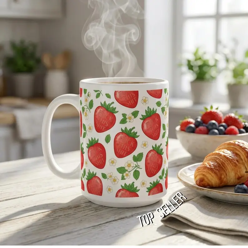 Strawberry Hidden Message Mug, Sarcastic Adult Humor Coffee Cup, Coworker Gag Gift, Summer Drinkware