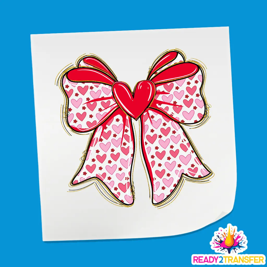 Pink Heart Bow Pattern - Valentine Theme Design DTF Heat Transfer