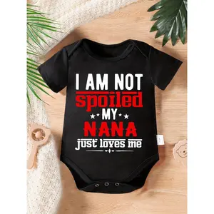 Adorable "I'm Not Spoiled, My Grandma Just Loves Me" Cotton Baby Boy Bodysuit - Comfy Short Sleeve, Round Neck, Perfect for Spring & Summer Outdoor Wear, Baby Boy Clothes, Perfect for Outdoor