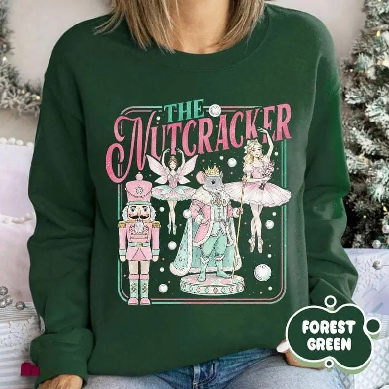 [Sale Up To 50%] Nutcracker Sweatshirt, The Nutcracker Christmas Shirt, Pink Nutcracker Ballet Shirt, Sugar Plum Fairy Tee, Christmas Nutcracker Shirt, streetwear graphic tee
