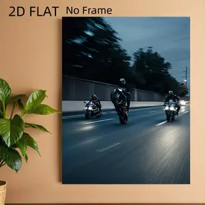 [2D Flat]1pc Motorcycle Racing HD Canvas Decorative Painting 11.8* 15.7inch (30* 40cm ) with Wooden Frame - Home Decoration for Motorcycle Enthusiasts, can be directly hung in the living room or bedroom