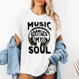 Music Soothes My Soul Classic Unisex Crewneck T-shirt Top Tee Headphones,Headphone-themed T-shirts, music lover T-shirts, audiophile gifts