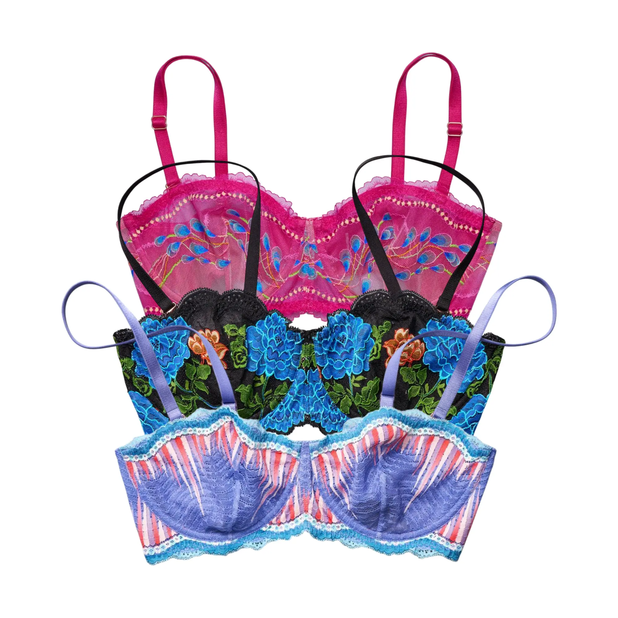 Spice Rack | Im Your Favorite Balconette Bra / Black Floral - Blue Icicle - Pink Peacock